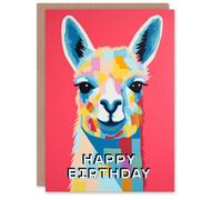 Artery8 Birthday Greeting Card Colourful Geometric Happy Llama For Him Her