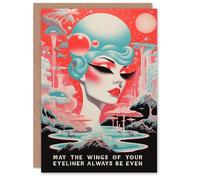 Artery8 Birthday Greeting Card Cosmic Space Lady Eyeliner Wings Retro Sci-Fi Funny For Her