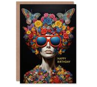 Artery8 Birthday Greeting Card Floral Butterfly Woman Sunglasses For Her