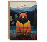 Artery8 Birthday Greeting Card Hippie Bear Lake Forest Happy Bday For Him Her