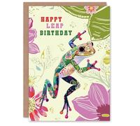 Artery8 Birthday Greeting Card Leap Year Birthday Leaping Colourful Frog For Him Her