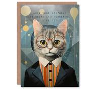 Artery8 Birthday Greeting Card Nerd Cat Lover Weird Wonderful Like You For Him Her
