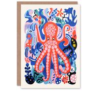 Artery8 Birthday Greeting Card Octopus Coral Reef Matisse Style Pattern For Him Her
