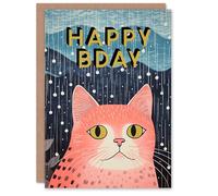 Artery8 Birthday Greeting Card Pink Cat Lover Bday Illustration For Her