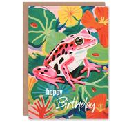 Artery8 Birthday Greeting Card Pink Frog Lily Pad Flowers For Her