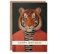 Artery8 Birthday Greeting Card Pink Suit Stylish Tiger For Him Her
