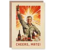 Artery8 Birthday Greeting Card Raise Glass Vintage Cheers Mate For Him Her in Red Artery8 Red