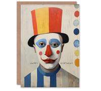 Artery8 Birthday Greeting Card Strange Gentle Clown Painting For Him Her in Grey Artery8 Grey