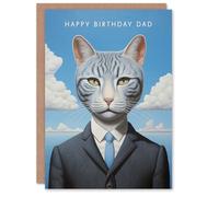 Artery8 Birthday Greeting Card Surreal Grey Suit Cat Lover For Dad Father
