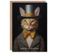Artery8 Birthday Greeting Card Top Hat Cat Lover Suit For Him Her