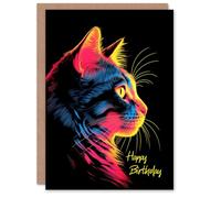 Artery8 Birthday Greeting Card Vibrant Neon Cat Lover For Him Her
