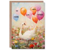 Artery8 Birthday Greeting Card Wishing Swan Flower Field Balloons For Her