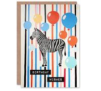 Artery8 Birthday Greeting Card Zebra Stripes Balloons Wishes For Her