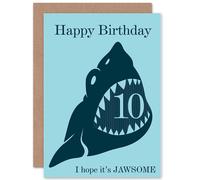 Artery8 Birthday Happy 10th Tenth Shark Fun Jawsome Greetings Card in Blue Artery8 Blue
