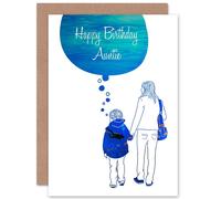 Artery8 Birthday Happy Fun Aunt Auntie Water Theme Balloon Greetings Card in Blue Artery8 Blue