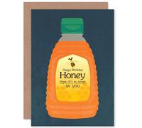 Artery8 Birthday Happy Fun Sweet Honey Bee Bottle Greetings Card in Dark Blue Artery8 Dark Blue