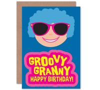 Artery8 Birthday Happy Gran Granny Groovy Cool Lady Greetings Card in Blue Artery8 Blue