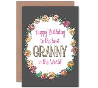 Artery8 Birthday Happy Granny Gran Word Best Floral Greetings Card in Grey Artery8 Grey