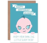 Artery8 Birthday Happy Mummy Cute Baby Sleep Thief Blue Greetings Card Artery8 Blue