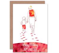 Artery8 Birthday Happy Mummy Mum Mother Child Flowers Greetings Card in Red Artery8 Red