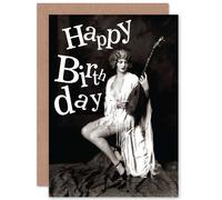 Artery8 Birthday Happy Retro Lute Player Greetings Card in Black Artery8 Black