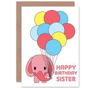 Artery8 Birthday Happy Sister Cute Pink Elephant Balloon Greetings Card Artery8 Multicolor