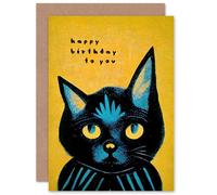 Artery8 Birthday Quirky Black Blue Cat Lover For Him Her Blank Inside Greeting Card