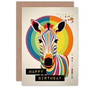 Artery8 Birthday Rainbow Zebra Bauhaus Funky Modern For Him Her Blank Inside Greeting Card