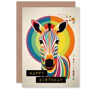 Artery8 Birthday Rainbow Zebra Bauhaus Funky Modern For Him Her Blank Inside Greeting Card