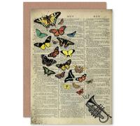 Artery8 Birthday Upcycle Butterfly Explosion Trumpet Greetings Card in Beige Artery8 Beige