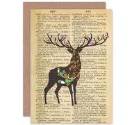 Artery8 Birthday Upcycle Dictionay Deer Greetings Card in Beige Artery8 Beige