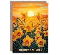 Artery8 Birthday Wishes Greeting Card Daffodil Flower Field Sunset For Her