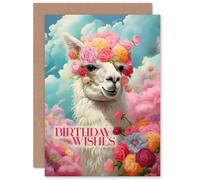 Artery8 Birthday Wishes Llama with Rose Flowers Floral Teen For Her Mum Daughter Wife Sister Blank Inside Greeting Card
