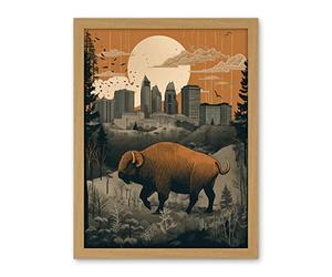 Artery8 Bison in Forest by Urban Cityscape Modern Landscape Artwork Framed Wall Art Print 18X24 Inch