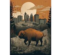 Artery8 Bison in Forest by Urban Cityscape Modern Landscape Large Wall Art Poster Print Thick Paper 18X24 Inch