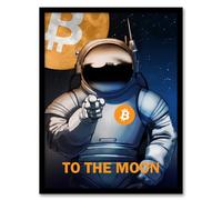 Bitcoin To Moon Crypto Astronaut Satoshi Framed Wall Art Print Artery8 Dark Blue A4