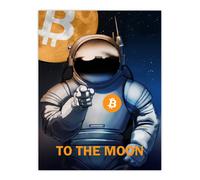 Artery8 Bitcoin To Moon Crypto Astronaut Satoshi Unframed Wall Art Print in Dark Blue | Size: W12" x H16" Artery8 Dark Blue W12" x H16"