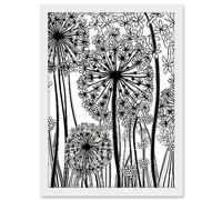 Artery8 Black and White Contour Folk Art Allium Flowers Artwork Framed A3 Wall Art Print