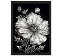 Artery8 Black and White Cosmos Flower and Starry Night Sky Artwork Framed A3 Wall Art Print
