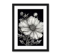 Artery8 Black and White Cosmos Flower and Starry Night Sky Artwork Framed Wall Art Print 18X24 Inch