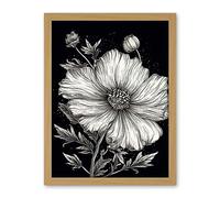 Artery8 Black and White Cosmos Flower and Starry Night Sky Artwork Framed Wall Art Print 18X24 Inch