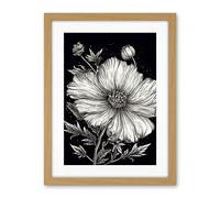 Artery8 Black and White Cosmos Flower and Starry Night Sky Artwork Framed Wall Art Print 18X24 Inch