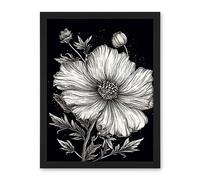 Artery8 Black and White Cosmos Flower and Starry Night Sky Artwork Framed Wall Art Print 18X24 Inch