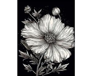 Artery8 Black and White Cosmos Flower and Starry Night Sky Extra Large XL Wall Art Poster Print