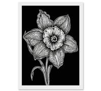 Artery8 Black and White Daffodil with Batik Style Petals Artwork Framed A3 Wall Art Print