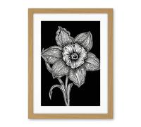 Artery8 Black and White Daffodil with Batik Style Petals Artwork Framed Wall Art Print 18X24 Inch