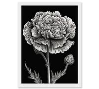 Artery8 Black and White Linocut Carnation Flower Print Artwork Framed A3 Wall Art Print