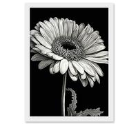 Artery8 Black and White Pencil Drawing of a Gerbera Flower Artwork Framed A3 Wall Art Print