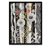 Artery8 Black and White Stripes Abstract Wildflower Garden Living Room Artwork Framed Wall Art Print 18X24 Inch