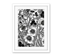 Artery8 Black and White Viola Flower Pattern Illustration Artwork Framed Wall Art Print 18X24 Inch
